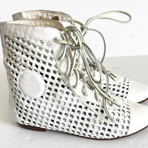 Women's Cat's Paw Boots White leather mesh high top sneakers size 8B for a narro - Picture 4 of 9